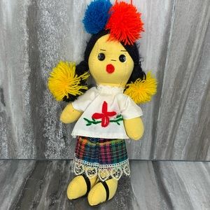 Vintage Folk Cloth Doll With Yarn Hair Guatemalon Handmade